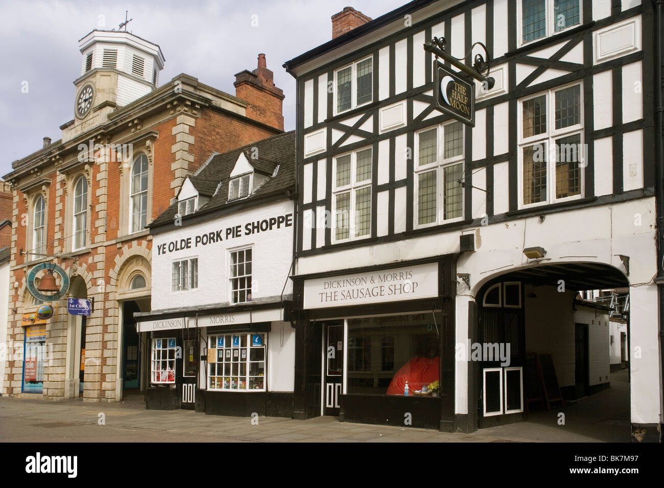 England Leicestershire Melton Mowbray Pork Pie Shop & Hauptstraße Stockfoto