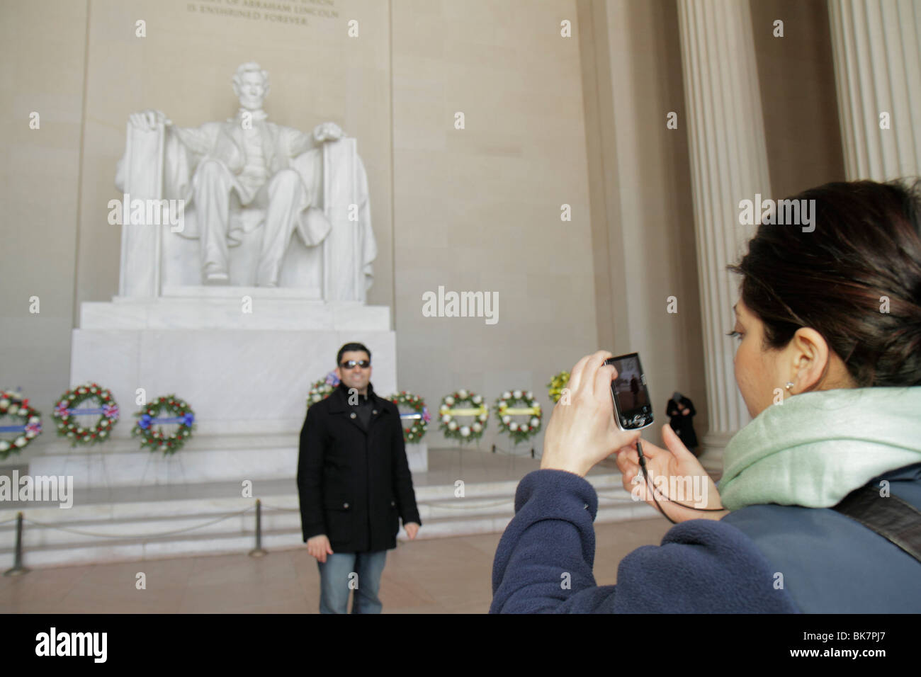 Washington DC Washingto, D.C., West Potomac Park, National Mall und Memorial Parks, Lincoln Memorial, 1922, innen, Präsident Abraham Lincoln, Histor Stockfoto