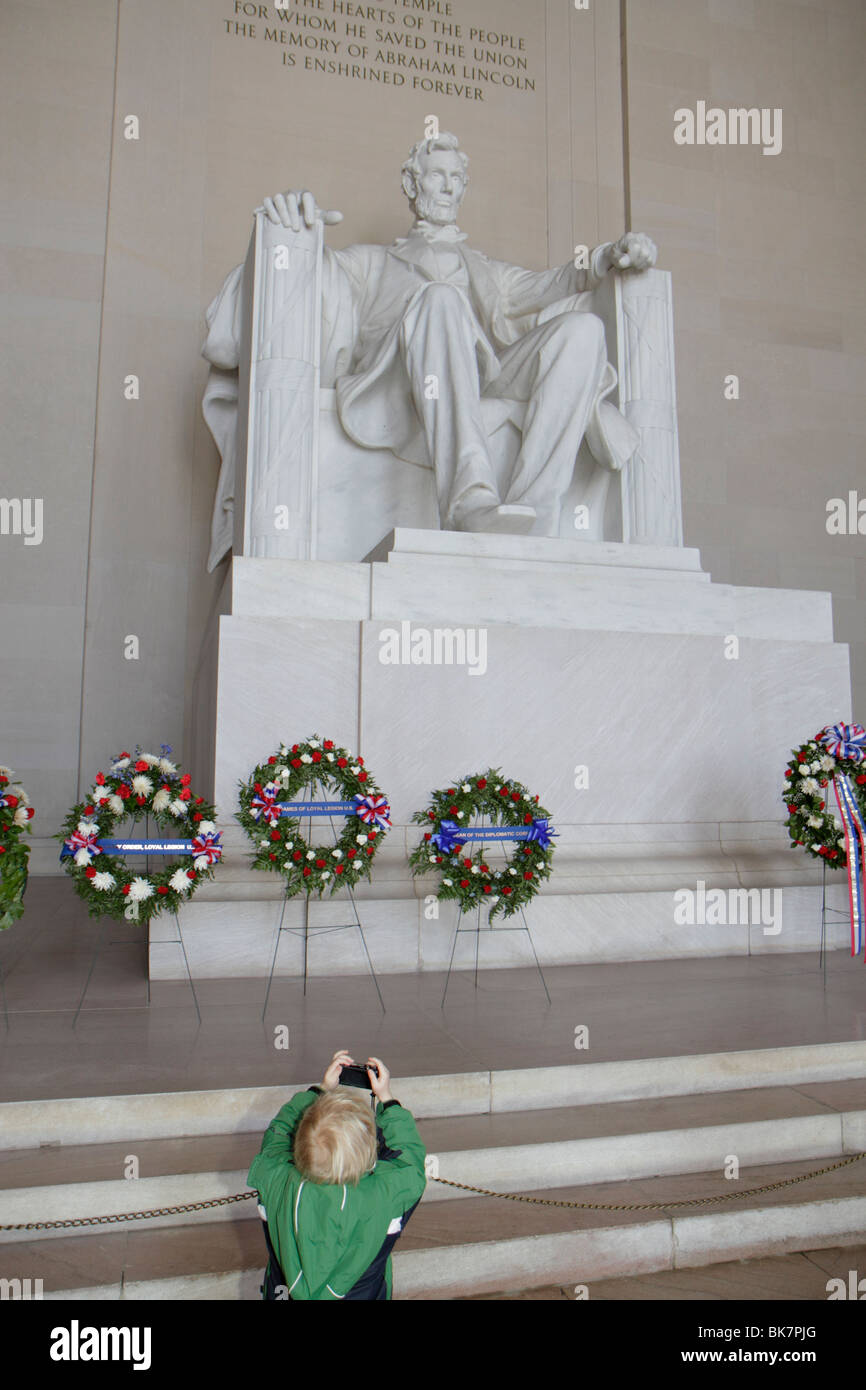 Washington DC, West Potomac Park, National Mall & Memorial Parks, Lincoln Memorial, 1922, innen, Präsident Abraham Lincoln, Geschichte, Skulptur, Danie Stockfoto