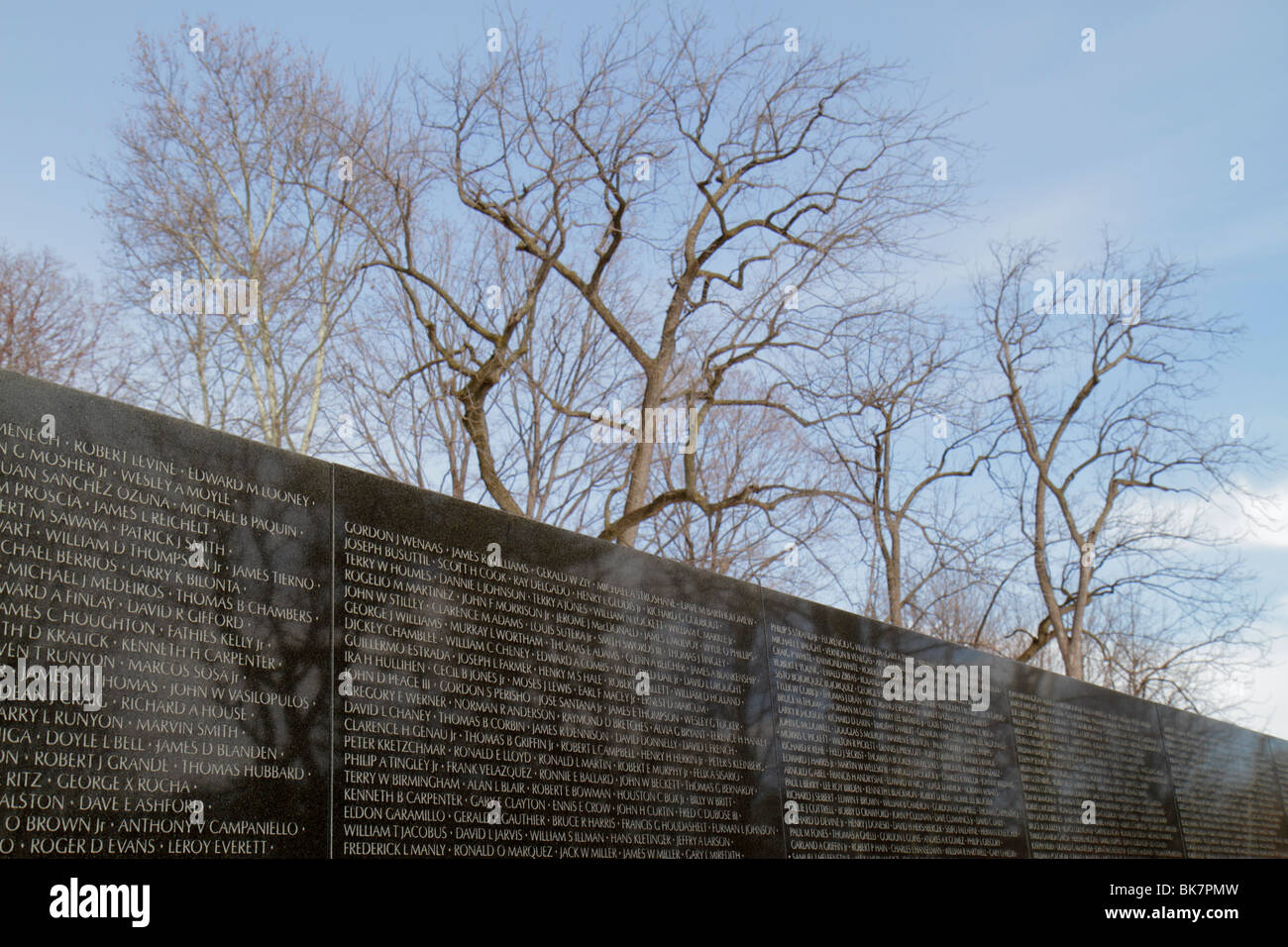 Washington DC,National Mall & Memorial Parks,Vietnam Veterans Memorial Wall,Vietnam war,Monument,Architektin Maya Lin. Getötete Soldaten,Namen,Held,Baum,wi Stockfoto