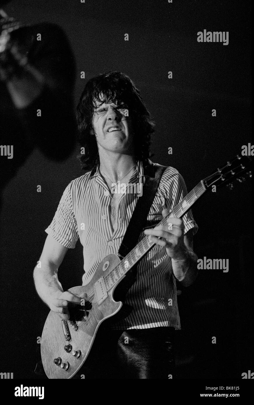 Gary Moore spielen mit Rock band Thin Lizzy auf The Black Rose Tour von Skandinavien im Mai 1979 Stockfoto
