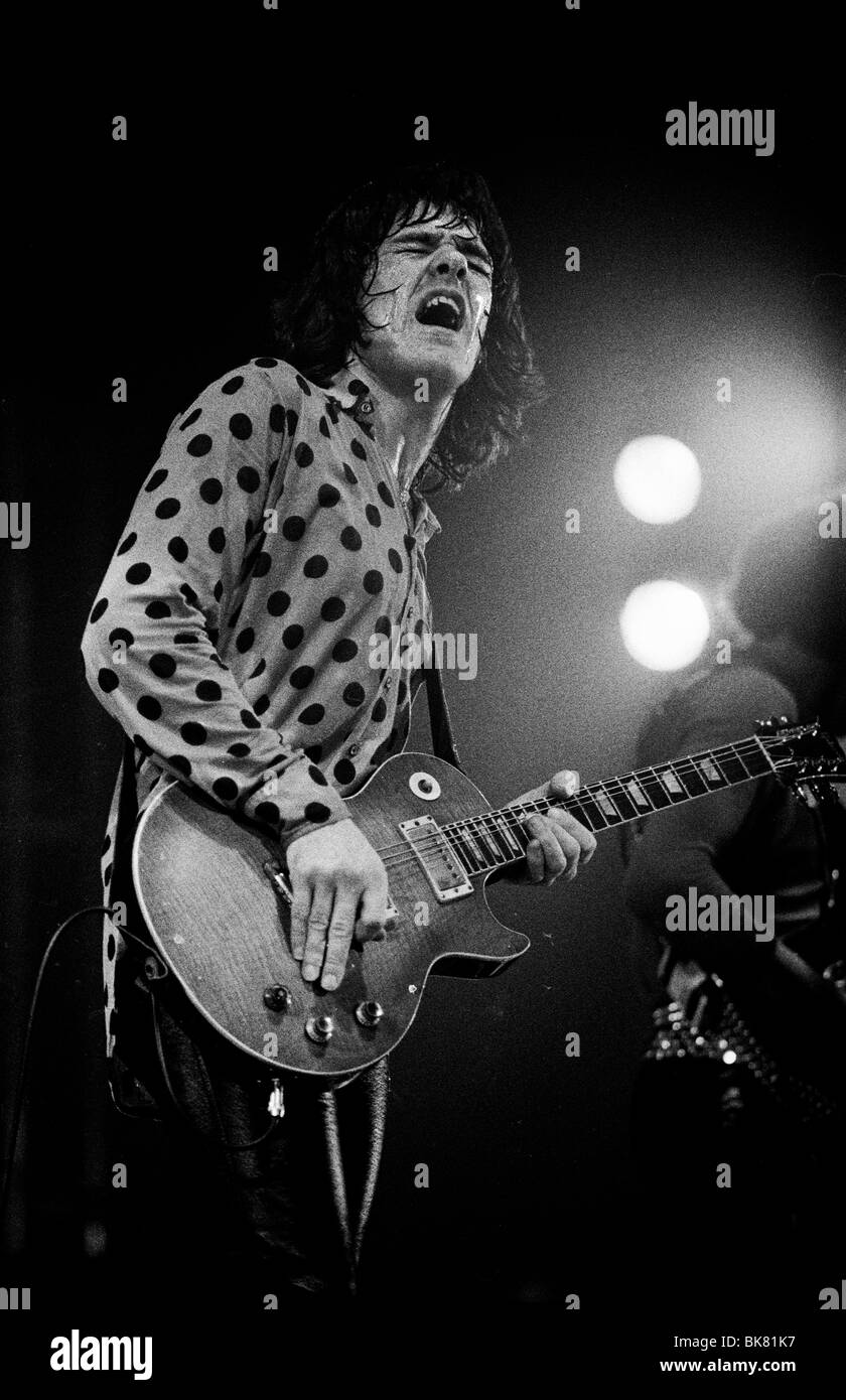 Gary Moore spielen mit Rock band Thin Lizzy auf The Black Rose Tour von Skandinavien im Mai 1979 Stockfoto