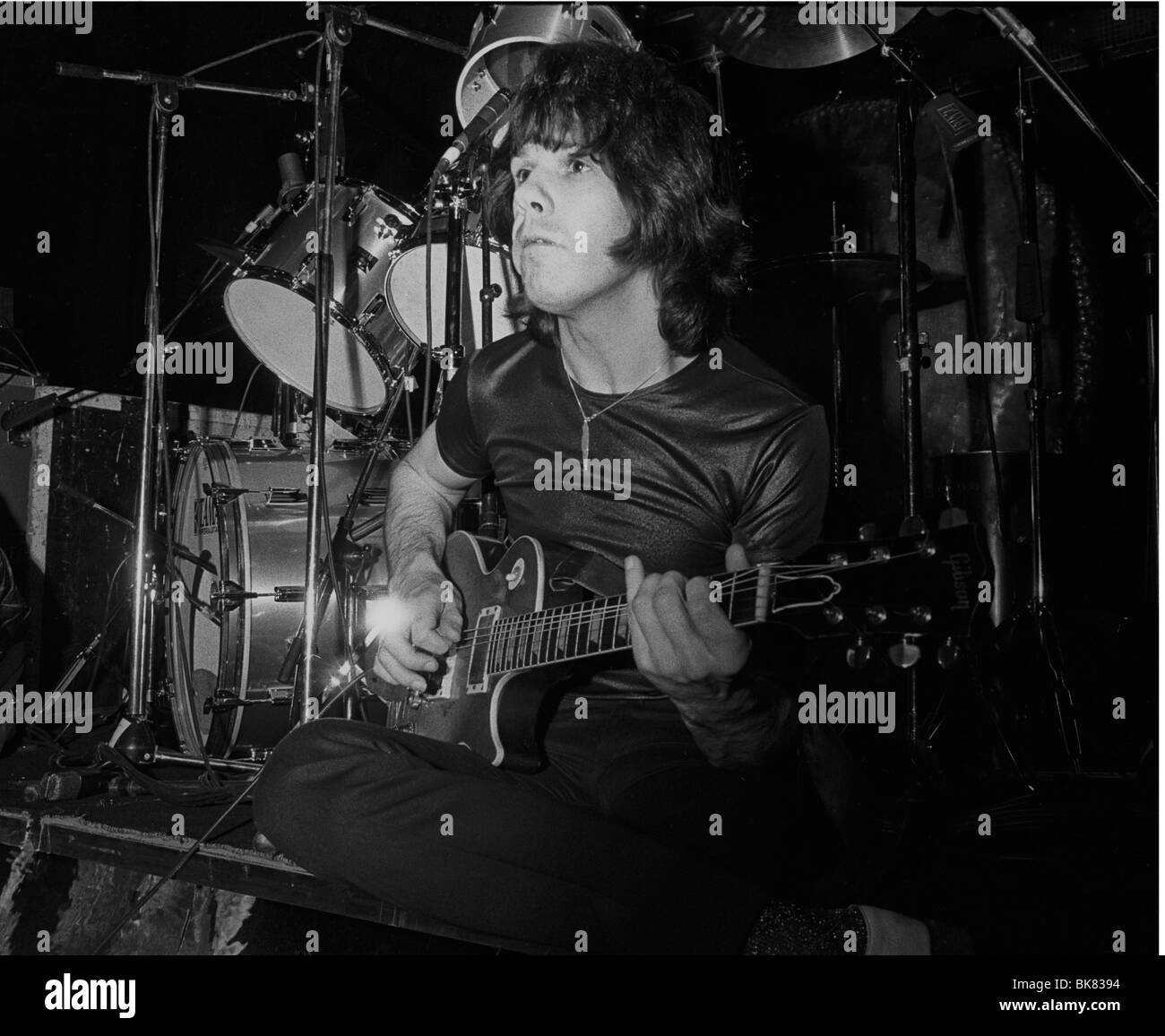 Gary Moore Soundcheck vor Konzert mit Hard Rock band Thin Lizzy während der Tour von Skandinavien Stockfoto