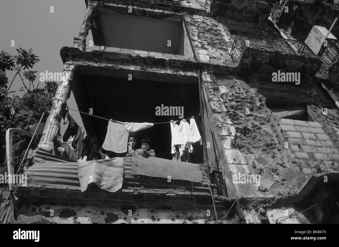 Vertriebene Leben auf der grünen Linie Beirut Libanon 1996 Stockfoto