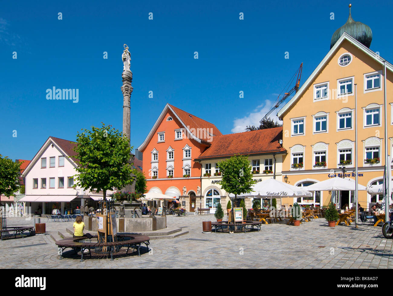 Marienplatz-Platz in der historischen Stadt Immenstadt, Allgäu, Bayern, Deutschland, Europa Stockfoto