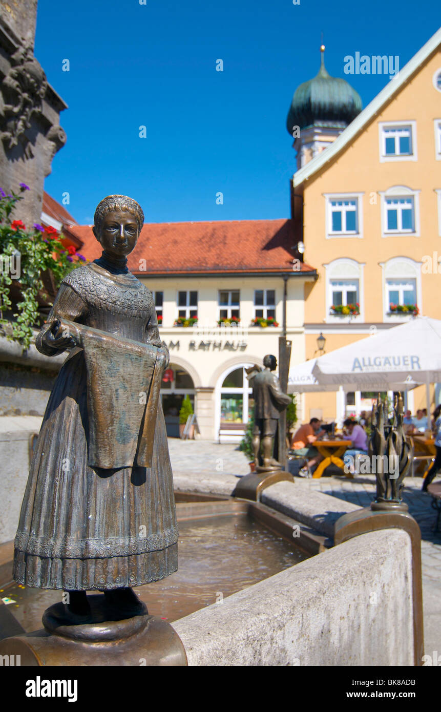 Marienplatz-Platz in der historischen Stadt Immenstadt, Allgäu, Bayern, Deutschland, Europa Stockfoto