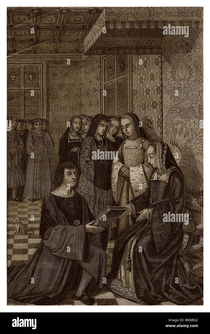 Im 16. Jahrhundert, im Château de Blois, Anne de Bretagne in ihrem Umzug Zimmer erhalten einen Band mit Gedichten von Jean Marot. Stockfoto