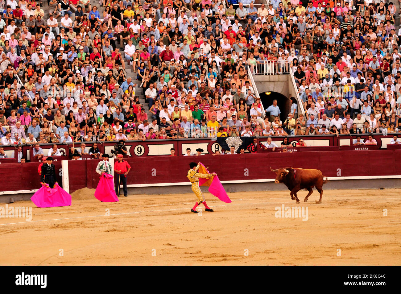 Stierkämpfer halten ihre Umhänge, Capote, in Las Ventas Stierkampfarena, Madrid, Spanien, Iberische Halbinsel, Europa Stockfoto