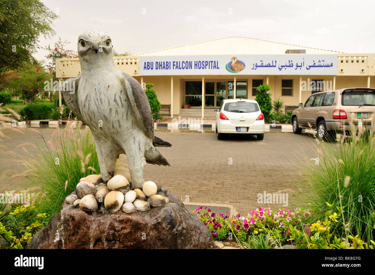 Eingang zum Abu Dhabi Falkenhospital, Abu Dhabi, Vereinigte Arabische Emirate, Saudi-Arabien, Nahen Osten, Orient Stockfoto