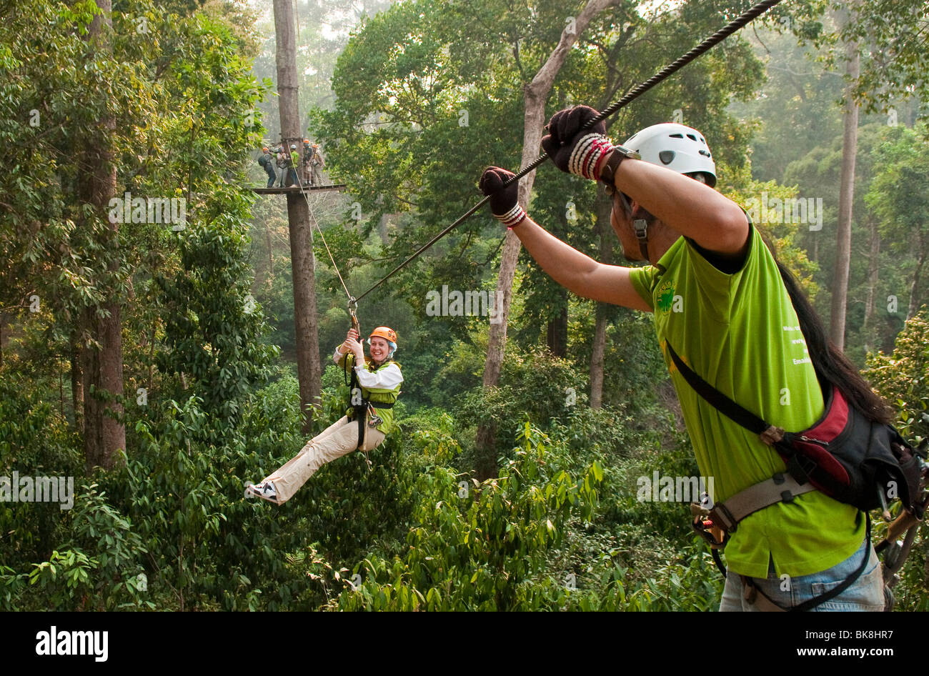 Dschungel-Flug-Zip-Line und Wald canopy Tour; Chiang Mai, Thailand.; Chiang Mai, Thailand. Stockfoto