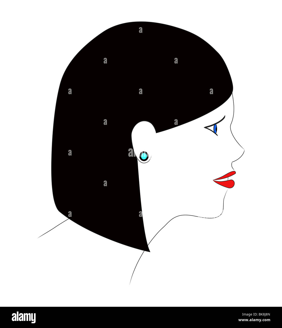 Eine Abbildung des Profils der ein Mädchen mit schwarzen Haaren. Stockfoto
