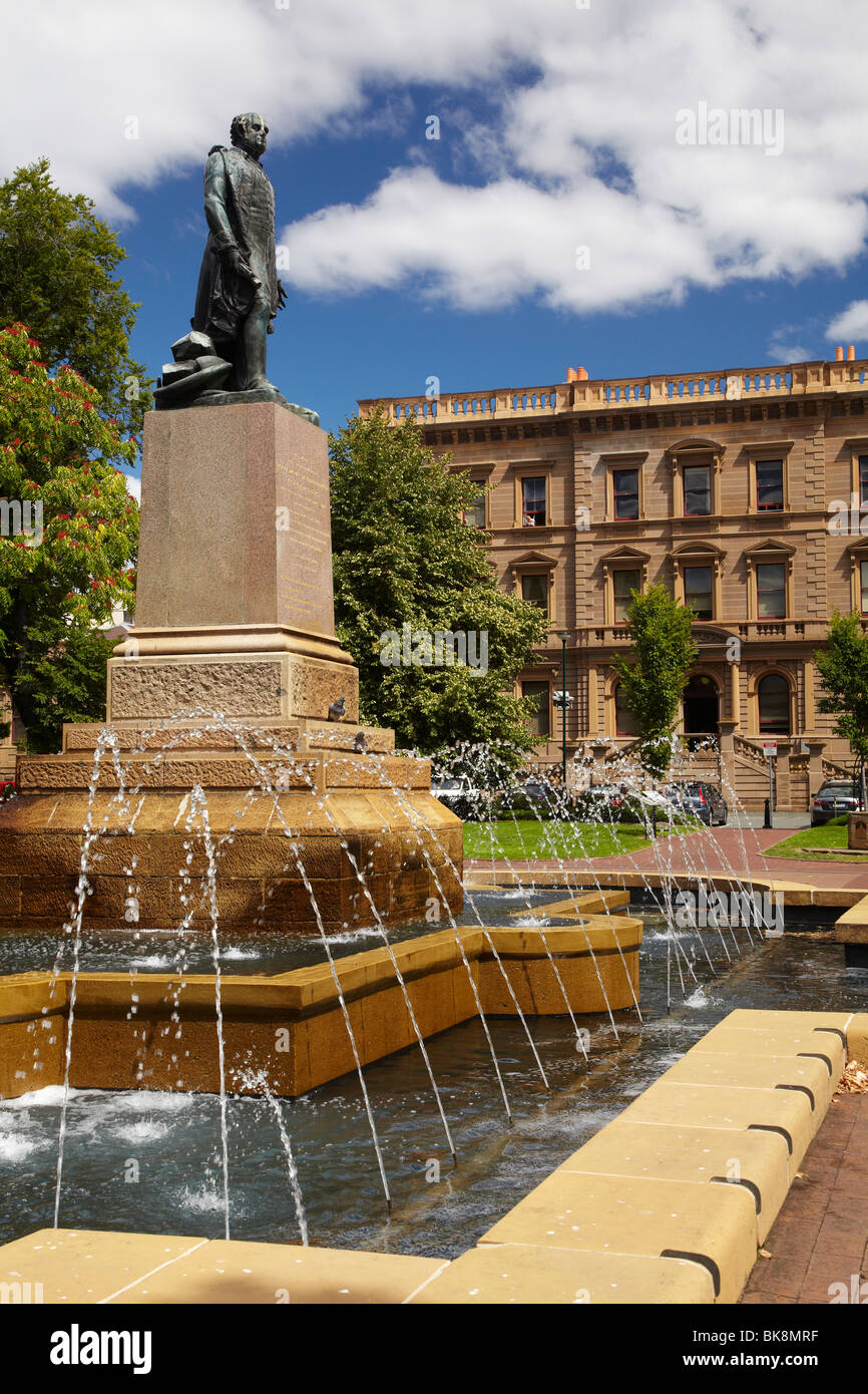 Brunnen, Sir John Franklin Statue, Franklin Square und Treasury Building, Hobart, Tasmanien, Australien Stockfoto