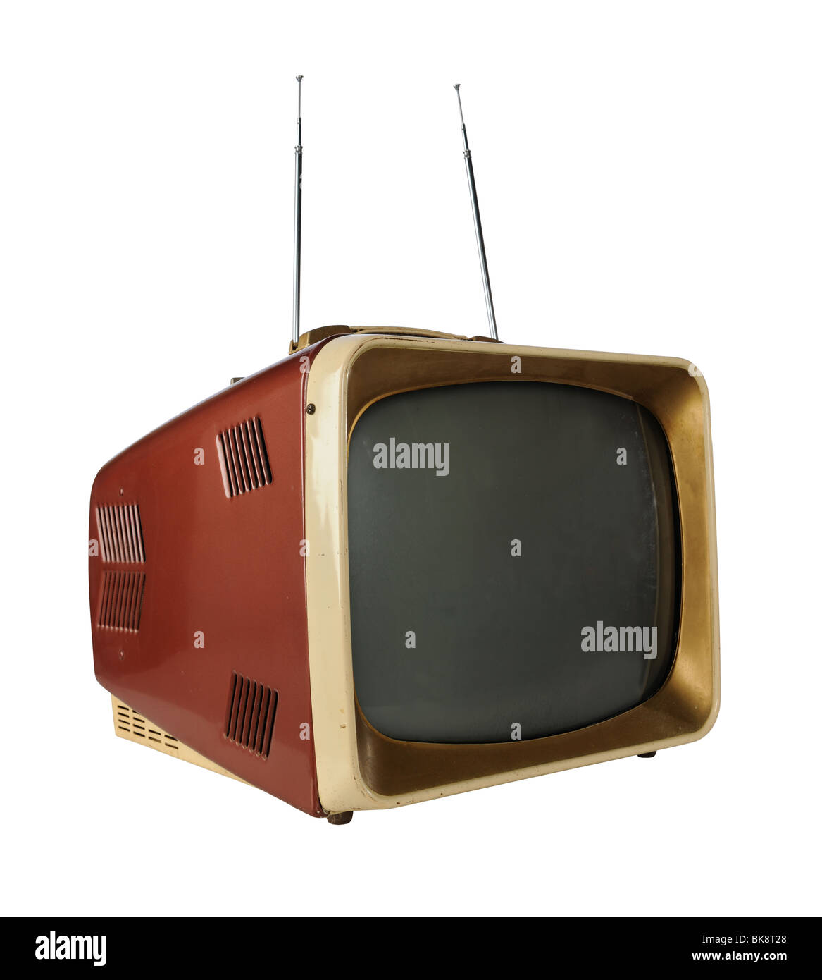 Vintage TV isoliert auf weißem Hintergrund - mit Beschneidungspfad Stockfoto