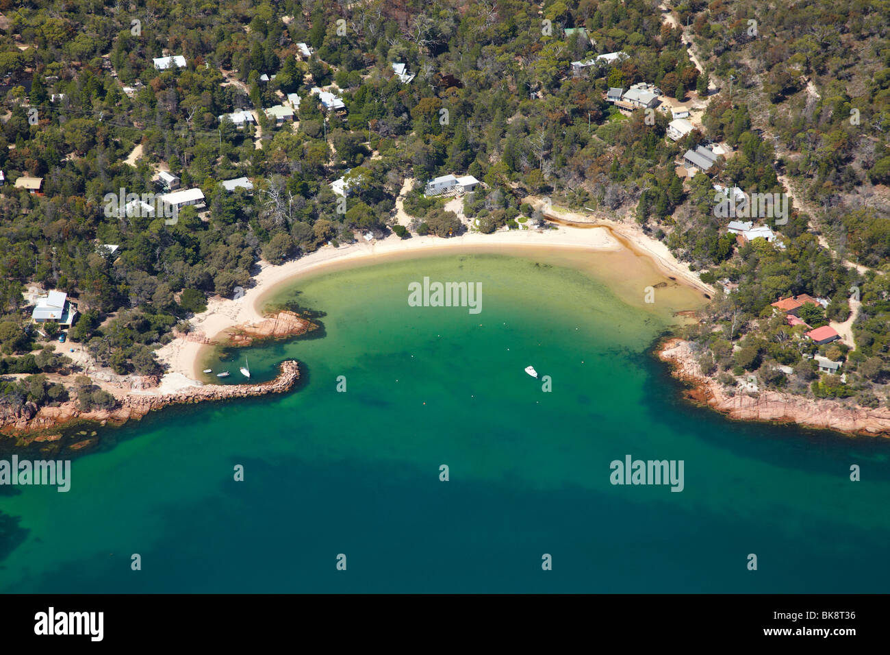 Die Fischerei, Coles Bay, von östlichen Freycinet National Park, Freycinet Peninsula, Tasmanien, Australien - Antenne Stockfoto