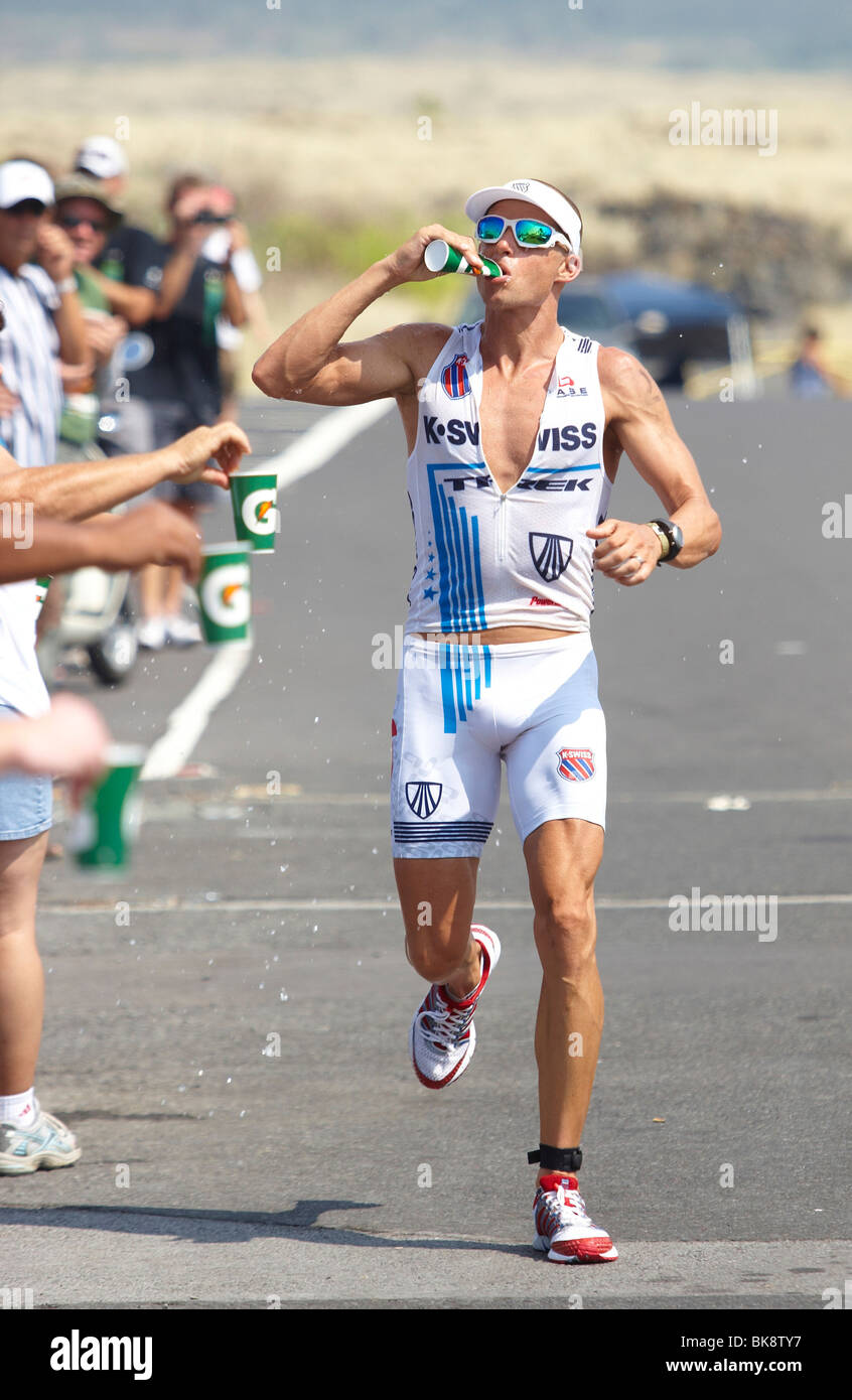Der amerikanische Profi-Triathletin Chris Lieto auf der Laufstrecke von der Ironman-Triathlon-Weltmeisterschaft in Kona, Haw Stockfoto