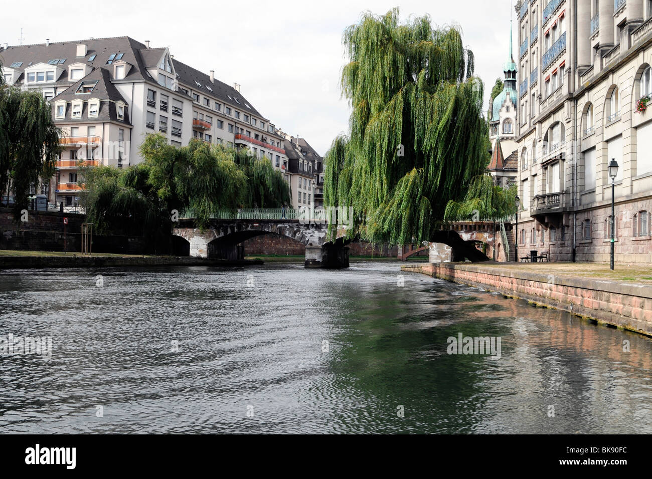 Bootsfahrt auf dem Fluss Ill, Straßburg, Elsass, Frankreich, Europa Stockfoto