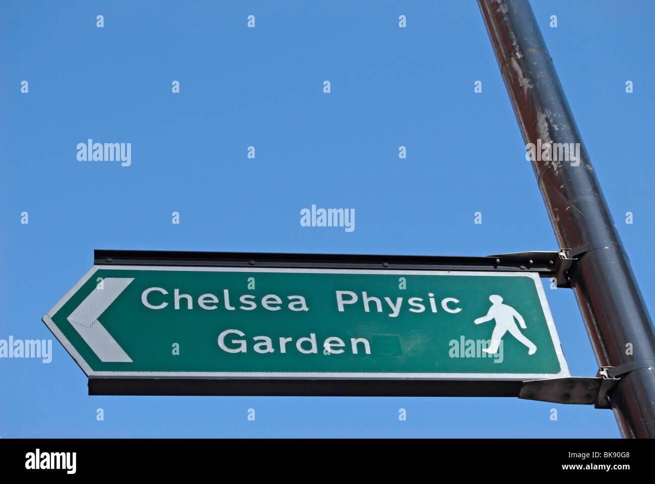 links zeigt Zeichen für Chelsea Physic Garden, Chelsea, London, england Stockfoto