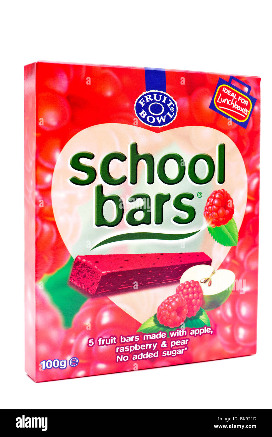 100 Gramm Box von fünf "Obstschale '' Schule Bars zäh Fruchtriegel Stockfoto