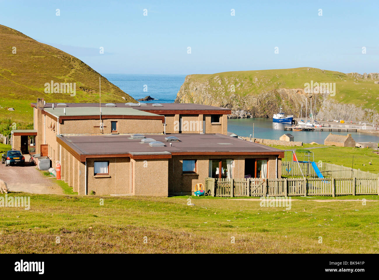 Fair Isle Bird Observatory, FIBO, Fair Isle, Shetland, Schottland, Vereinigtes Königreich, Europa Stockfoto