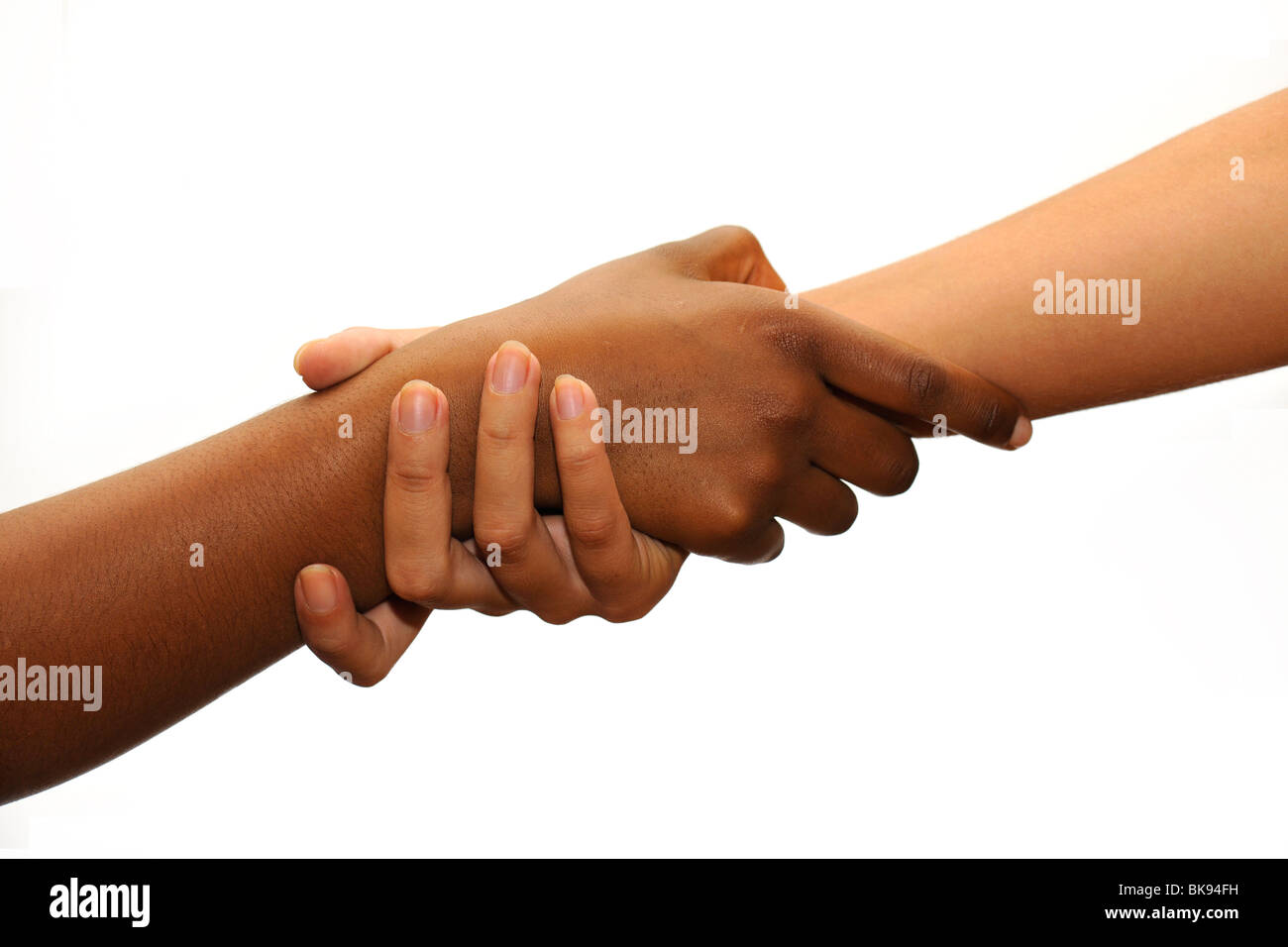 Symbolisches Bild für Hilfe, Entwicklungshilfe, schwarze und weiße hand Stockfoto