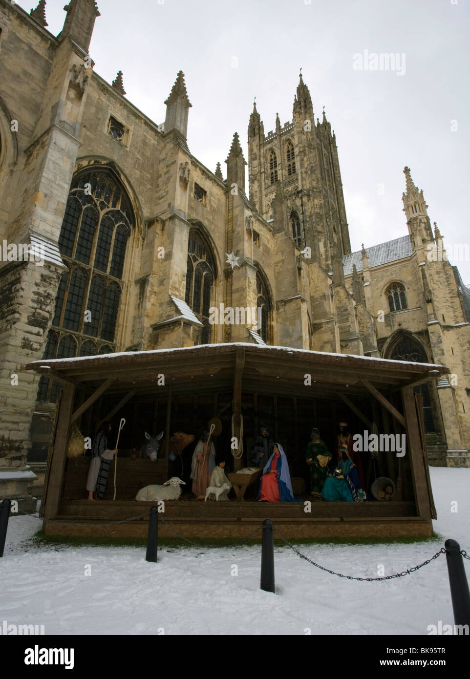 Weihnachten-Stall mit Krippe in der Kathedrale von Canterbury in Kent, UK Stockfoto