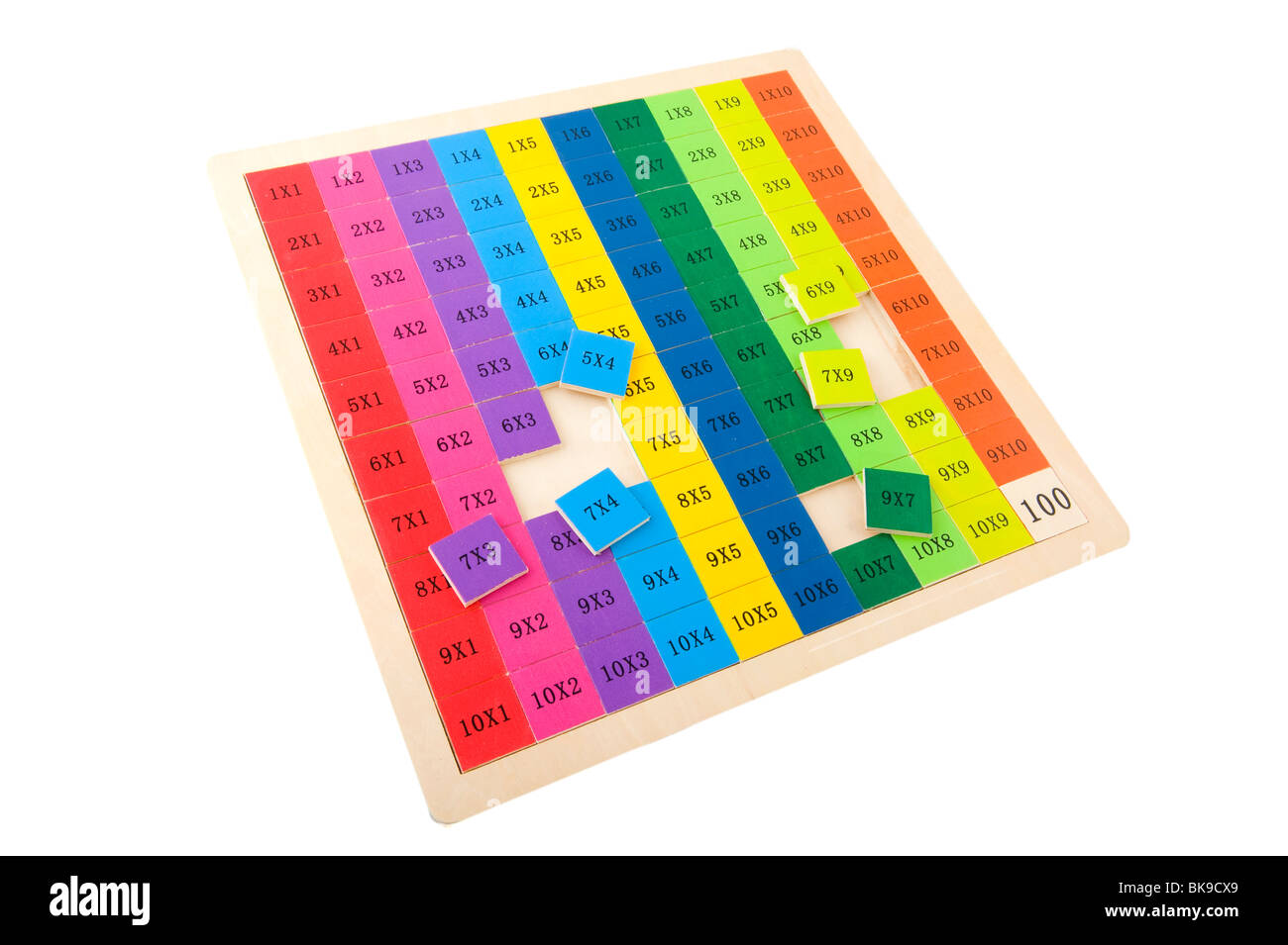 Pädagogischen Puzzle lernen multiplizieren isoliert auf weiß Stockfoto