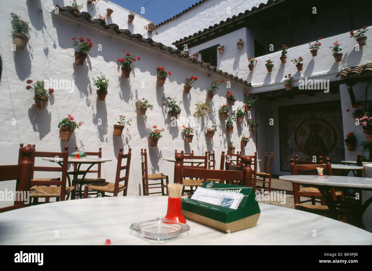 Restaurant Terrasse, Spanien, Barcelona, Poble Espanyol Stockfoto