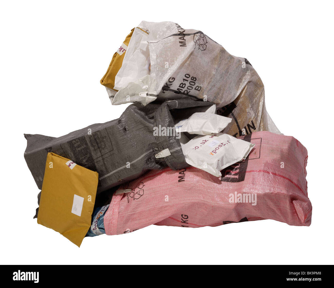 Post oder Mail Beutel gefüllt mit Päckchen / Pakete für die Lieferung Stockfoto