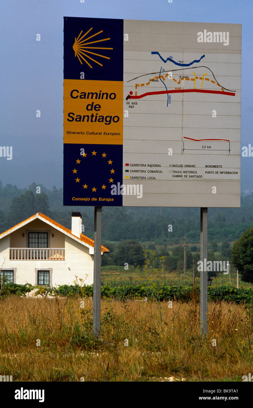 Padron Galizien Spanien Karte & Marker außerhalb der Stadt Stockfoto