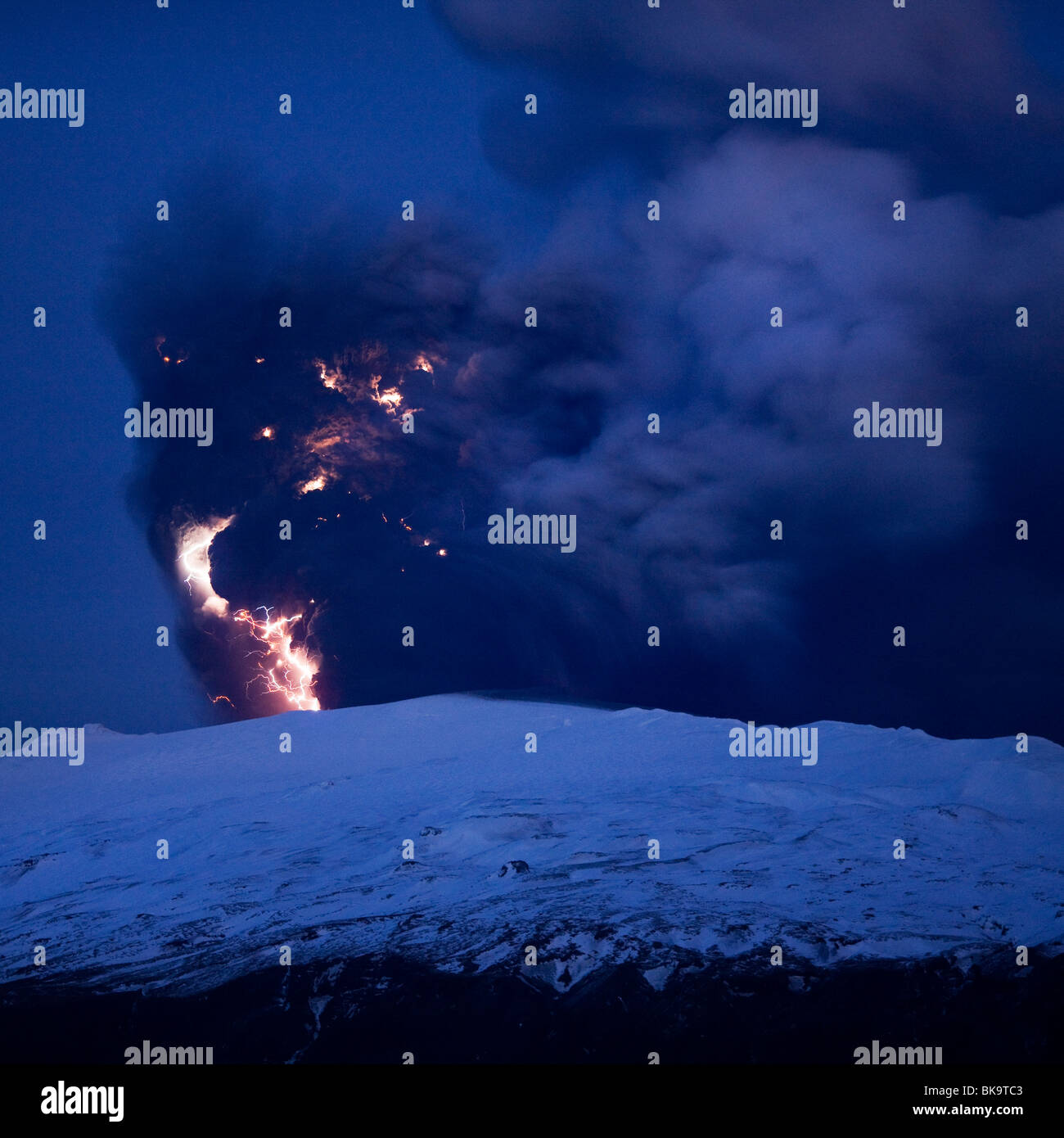 Vulkanische Eruption in Eyjafjallajökull, Island Stockfoto