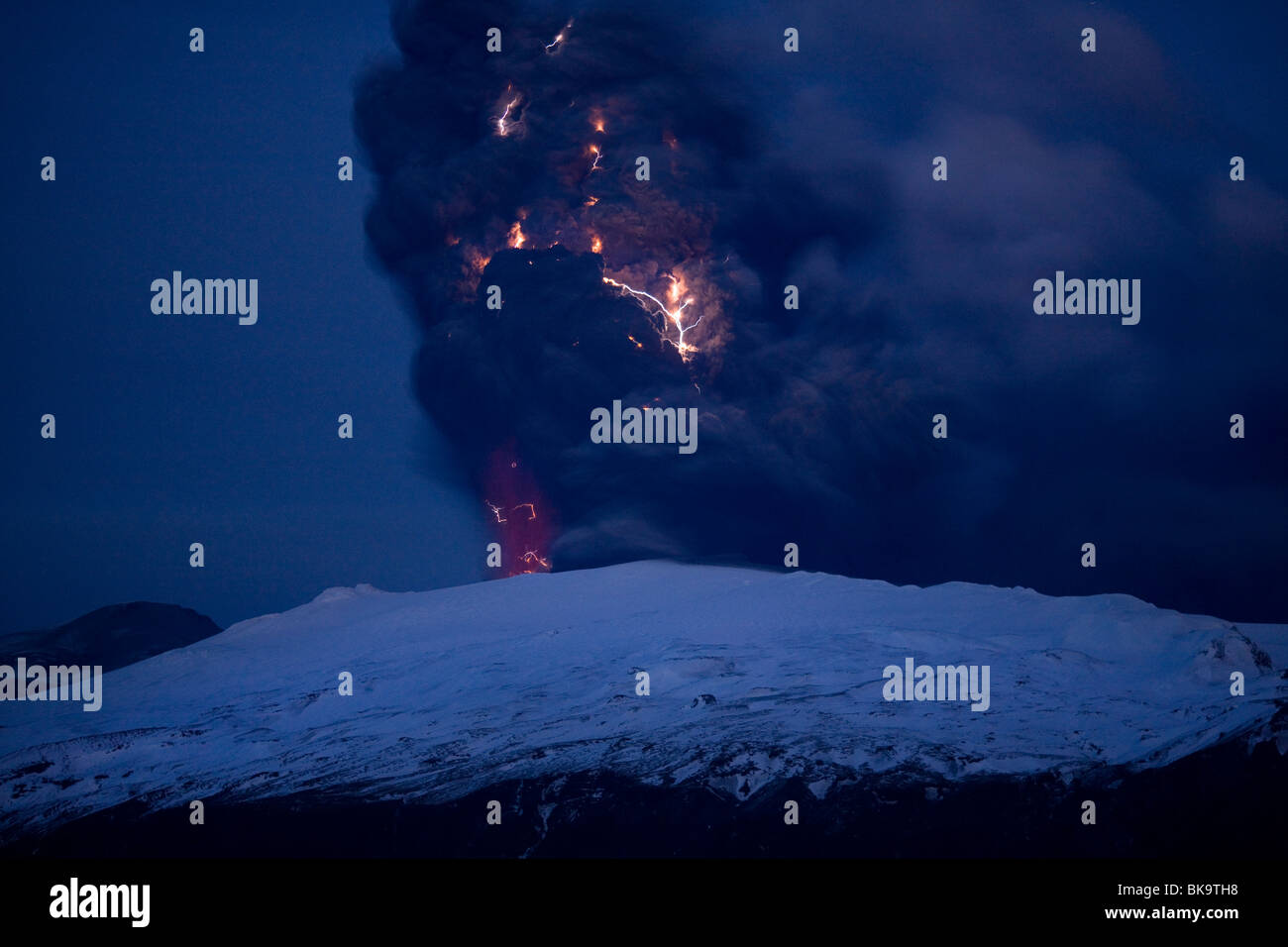 Vulkanische Eruption in Eyjafjallajökull, Island Stockfoto