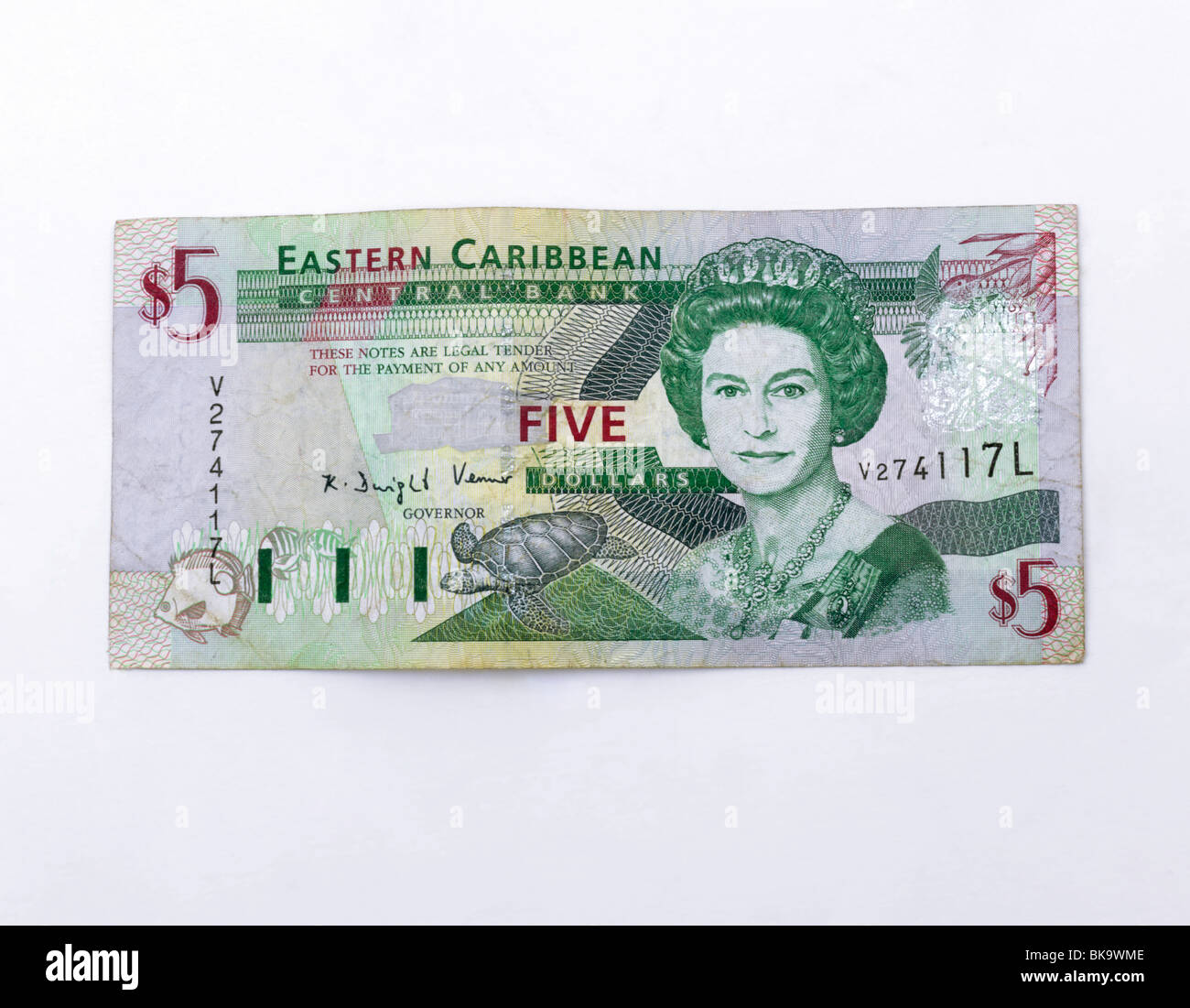 Östliche Karibik Banknote 5 Dollar Stockfoto