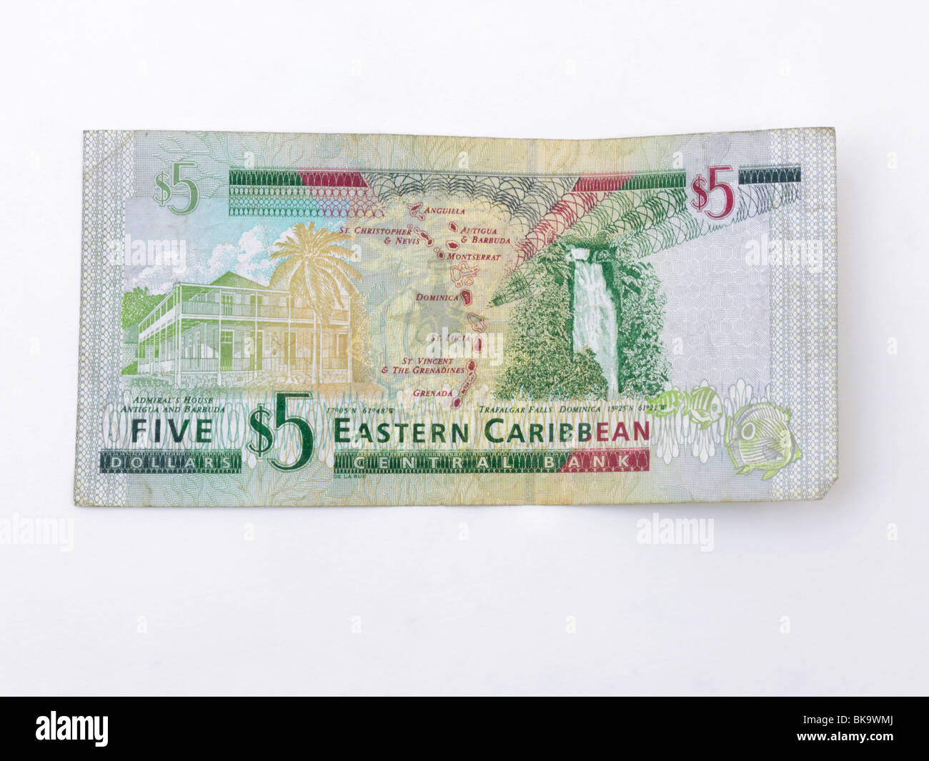 Östliche Karibik Banknote 5 Dollar Stockfoto