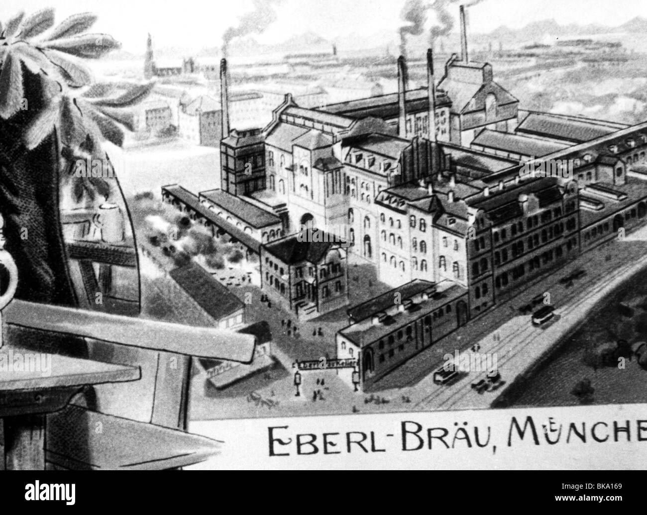 Alkohol, Brauerei, Bier, Eberl BREW, München, Deutschland, Postkarte, Detail, Zeichnung, ca. 1900, Stockfoto