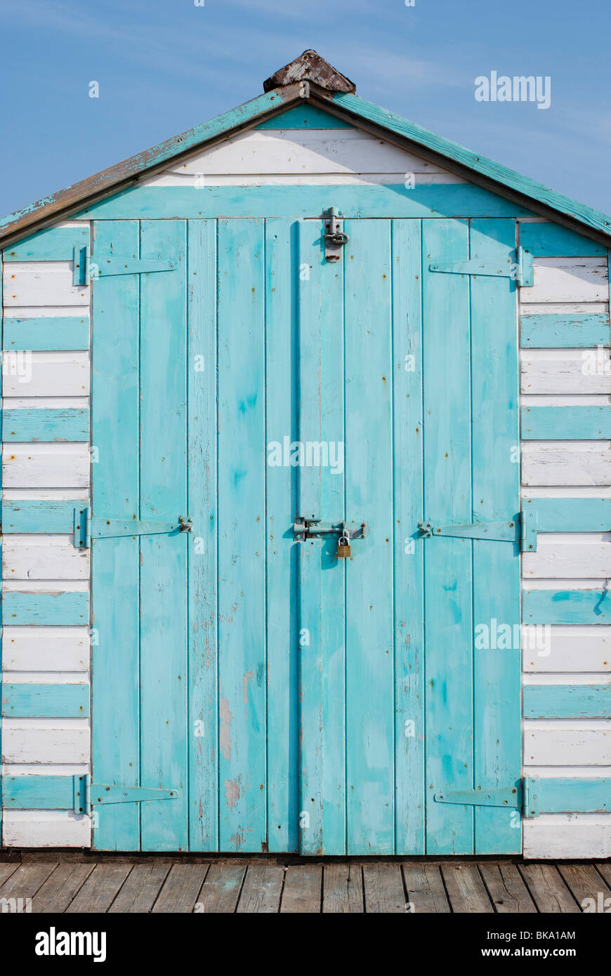 Blaue Strandhütte bei Budleigh Salterton Devon Stockfoto