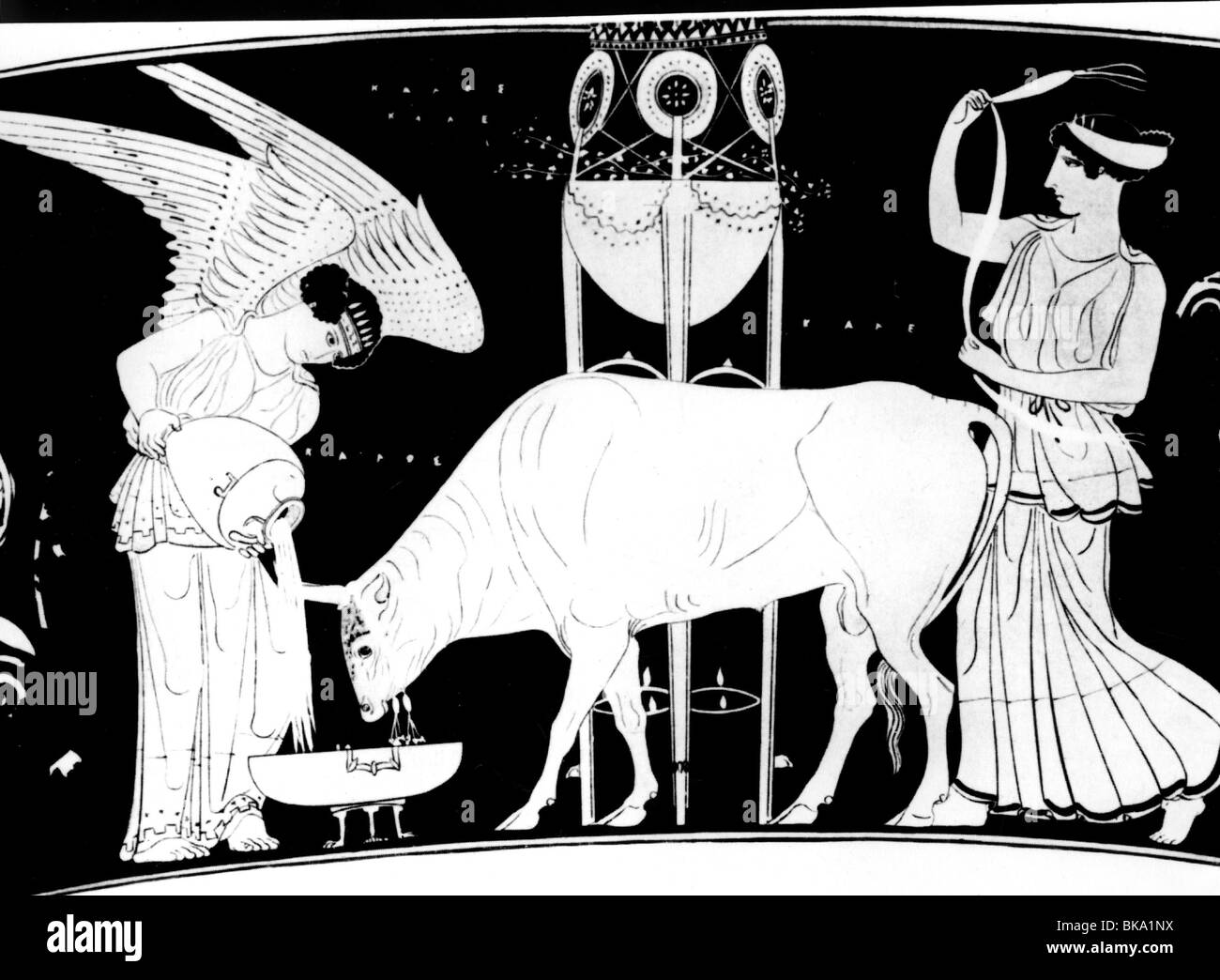 Sport, olympische Spiele, alte Welt, Bild eines Opferopfers auf Stamnos aus dem 5. Jahrhundert nach Christus, historisch, historisch, Olympische Spiele, Olympiade, Olympiade, Opfer, Opfer, Opfer, Opfer, um Opfer zu bringen, Stammnos, alte Welt, Menschen, Stockfoto