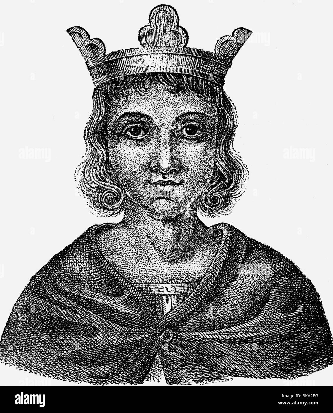 Conradin, 25.3.1252 - 29.10.1268, König von Sizilien 1254 - 1268, Porträt, Holzgravur, 19. Jahrhundert, Stockfoto
