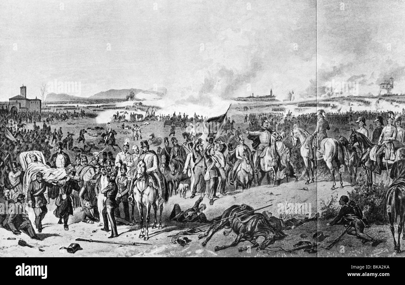 Ereignisse, Erster Krieg der italienischen Unabhängigkeit 1848 - 1849, Schlacht bei Novara, 24.3.1849, der österreichische Feldmarschall Josef Radetzky von Radetz und seine Mitarbeiter, lithographisch nach der Malerei, 19. Jahrhundert, Stockfoto