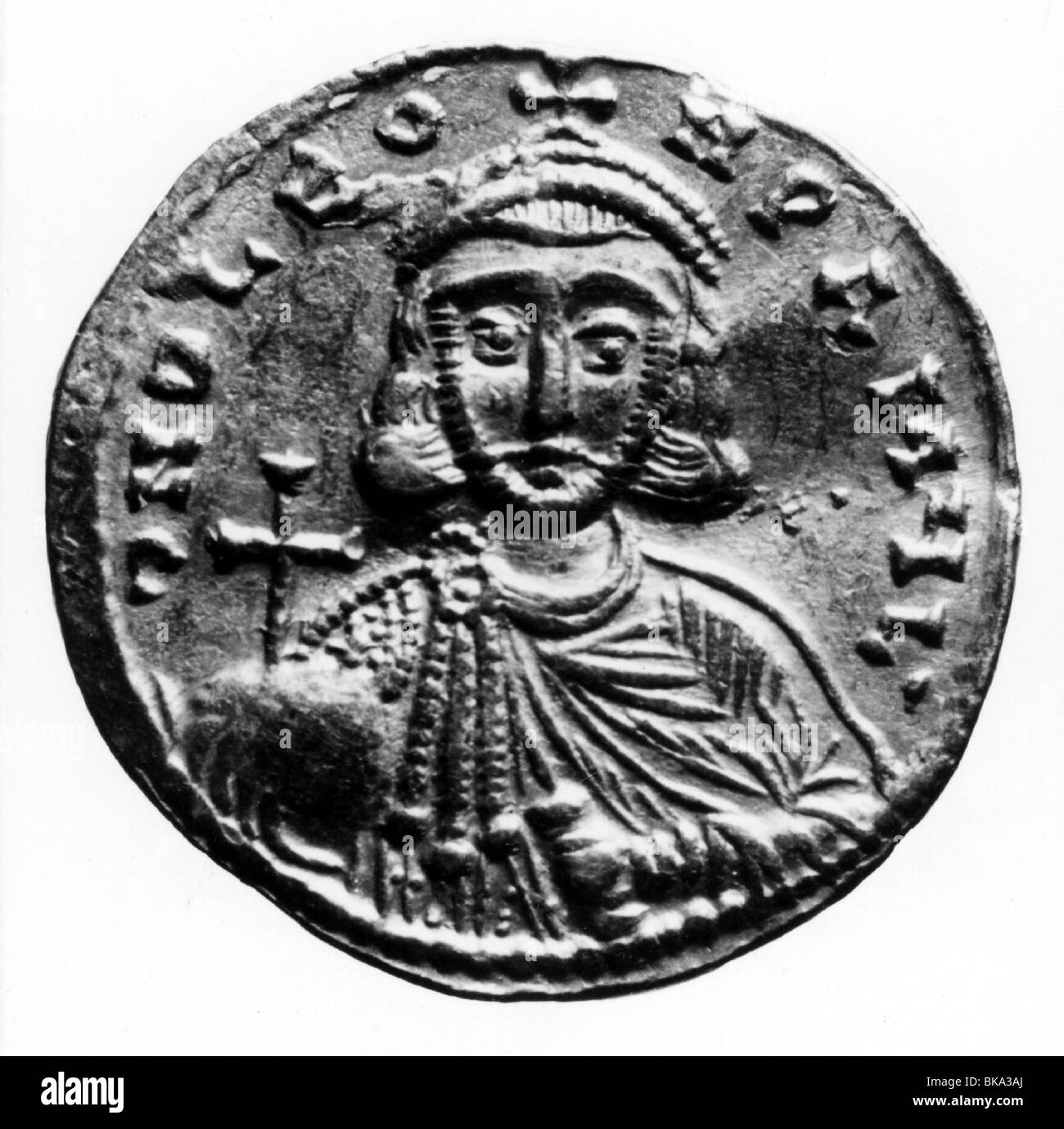 Leo III. der Isaurier, ca. 685 - 18.6.741, Kaiser von Byzanz, Porträt, Münzbild, moderne Goldmünze, Solid Stockfoto