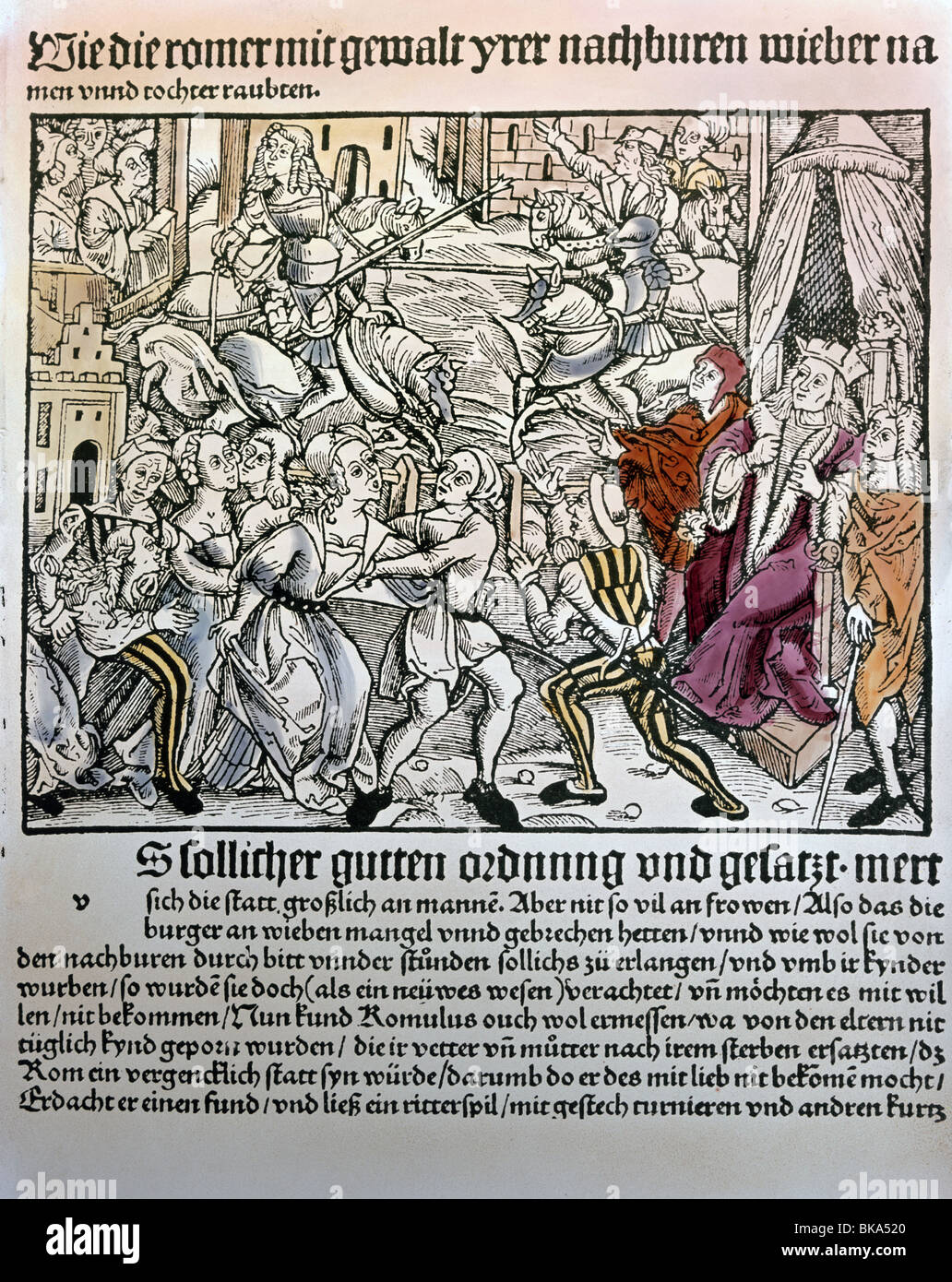 Literatur, 16. Jahrhundert, Buchillustration "Krieg mit den Sabinen", Chronik, Süddeutschland, ca. 1510, Stockfoto