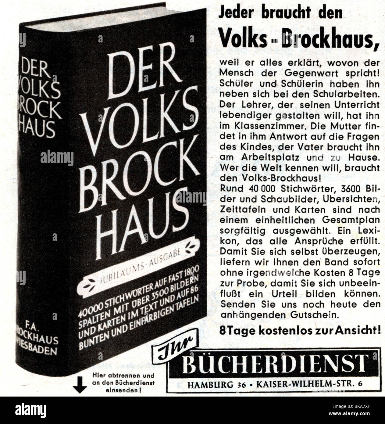 Werbung, Literatur, Volks-Brockhaus, Werbung in der Zeitschrift "Revue", Nummer 52, 1955, Stockfoto