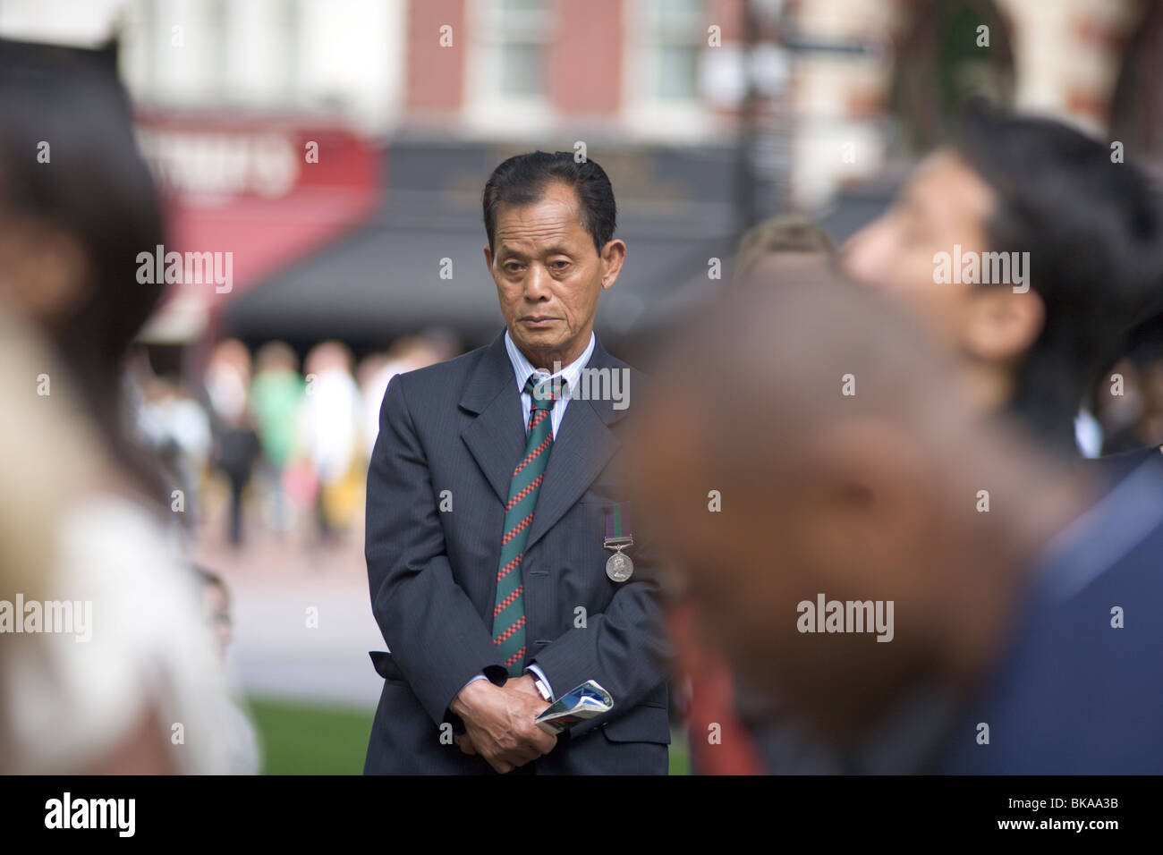 Ghurka erfahrene Soldat in der Londoner Leicester Square Stockfoto