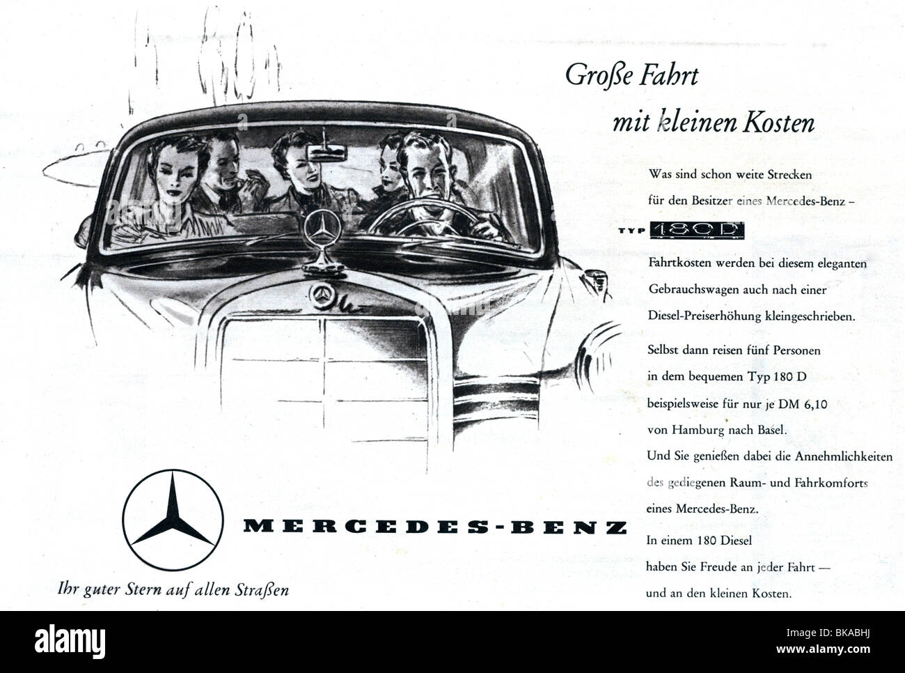 Werbung, Auto, Mercedes-Benz 180D, Werbung im Magazin, 1955, Stockfoto