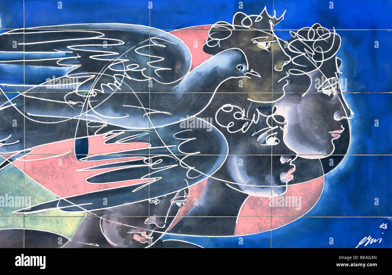 Wand-Wandbild Ta Panta Rei des Schweizer Künstlers Hans Erni, Genf, Schweiz Stockfoto