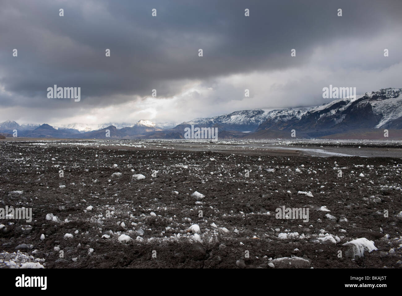 Hochwasserschäden nach dem Vulkanausbruch in Eyjafjallajökull, Island Stockfoto