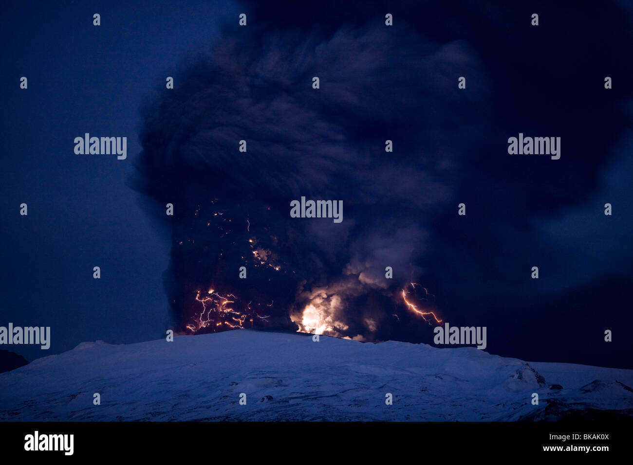 Vulkanische Eruption in Eyjafjallajökull, Island Stockfoto