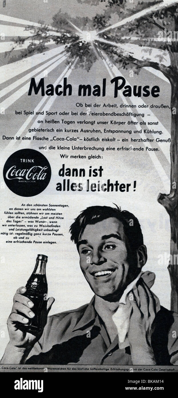 Werbung, Getränke, Coca Cola, Werbung in der Zeitschrift, 1955, Stockfoto