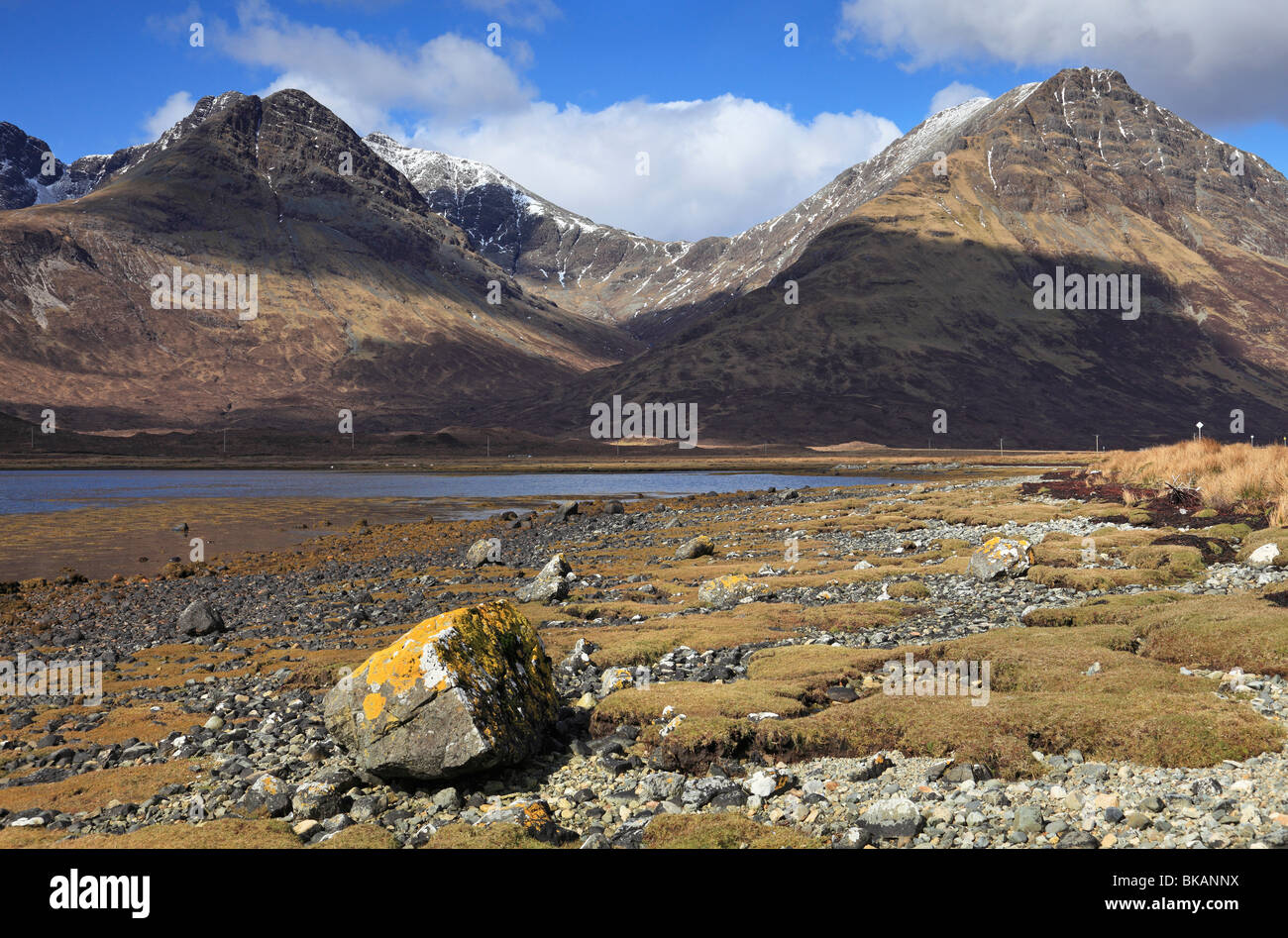 Blick zum Blaven in die Cuillin Berge über Loch ich, Isle Of Skye Stockfoto