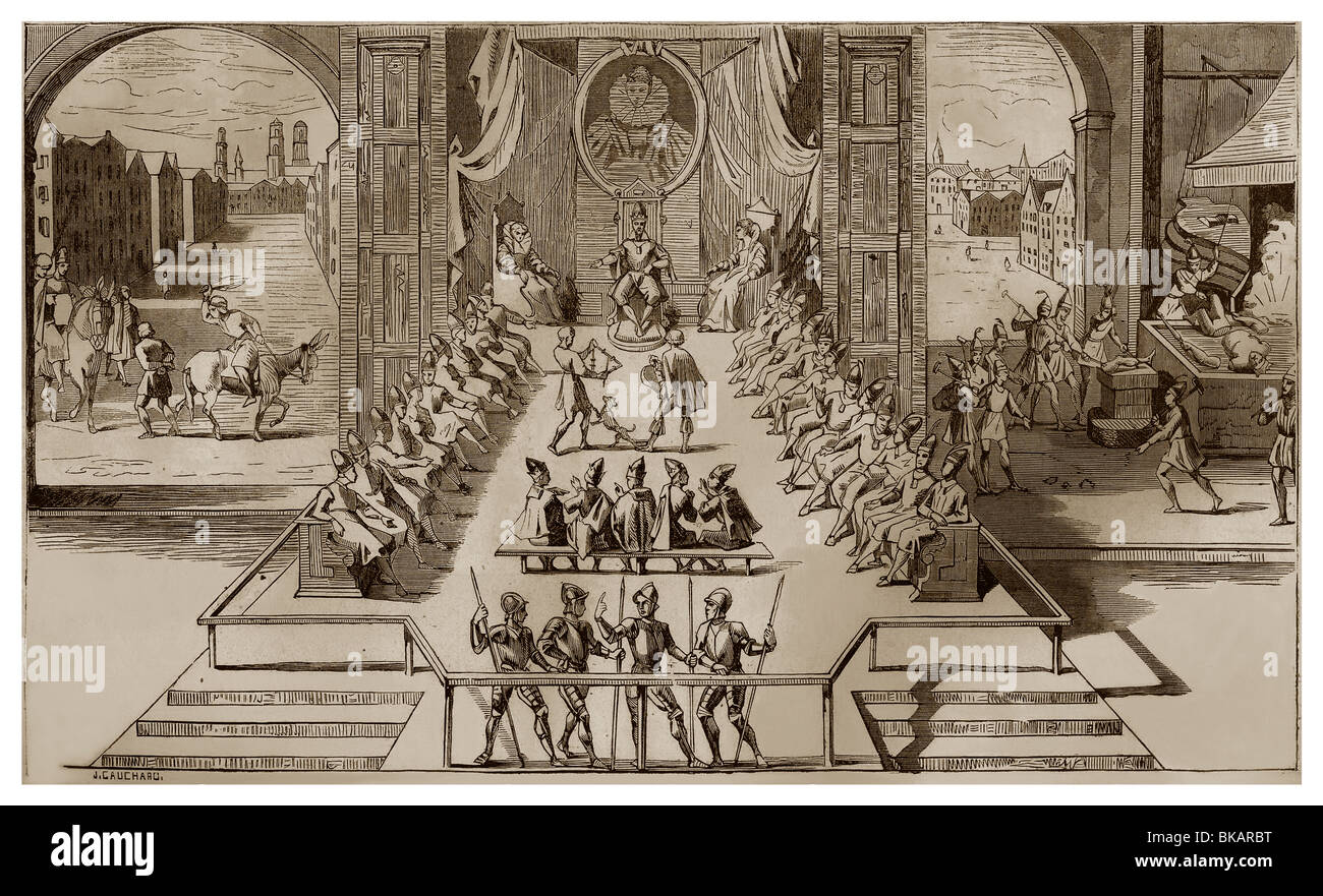 Die Generalstaaten der katholischen Liga aufgerufen am 26. Januar 1593 von Duke Mayennne, in der Satire Ménipée. Stockfoto