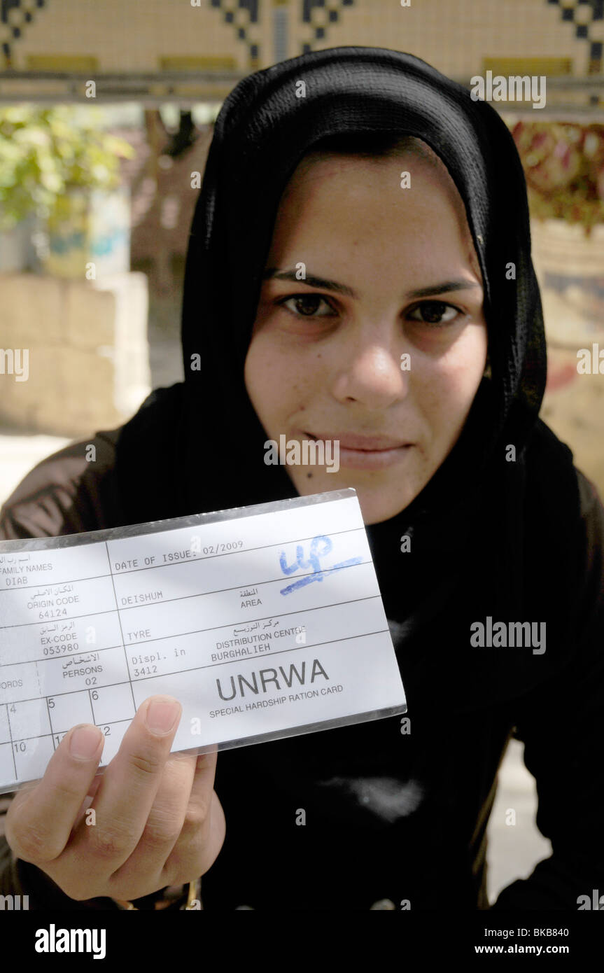 LIBANON PALÄSTINENSISCHE FLÜCHTLINGSLAGER MIT UN-UNRWA-KARTE BEI EINEM TREFFEN IN DER NÄHE VON REIFEN Stockfoto